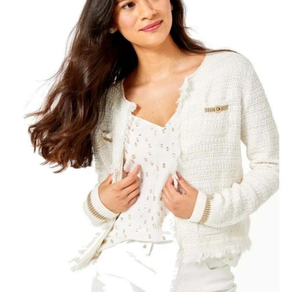 NWT Lilly Pulitzer Beckington Cardigan. XS. Coconut Gold Metallic